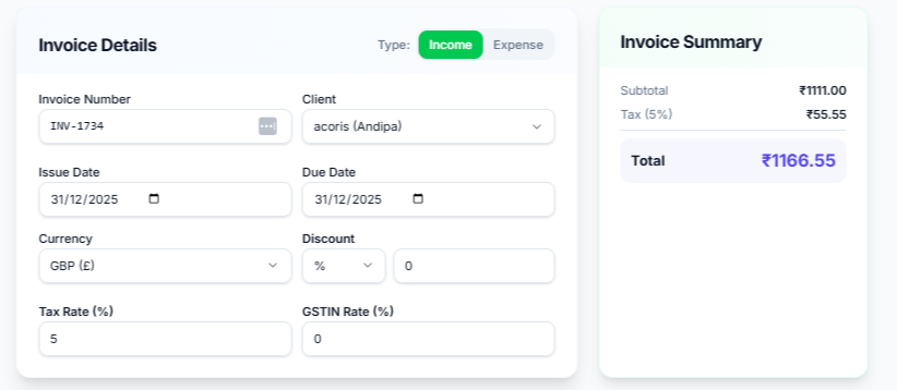 Create professional invoices in seconds